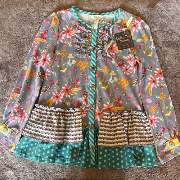 Matilda Jane Other - Matilda Jane Girls Floral Ruffle Button Front Top Mixed Print Size 8 NWT